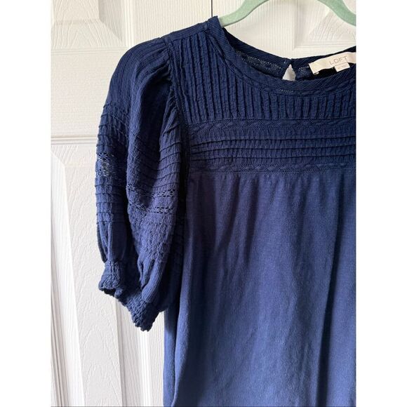 Loft by Anna Taylor Medium Navy Puff Shoulder Knit Blouse - Picture 2 of 5